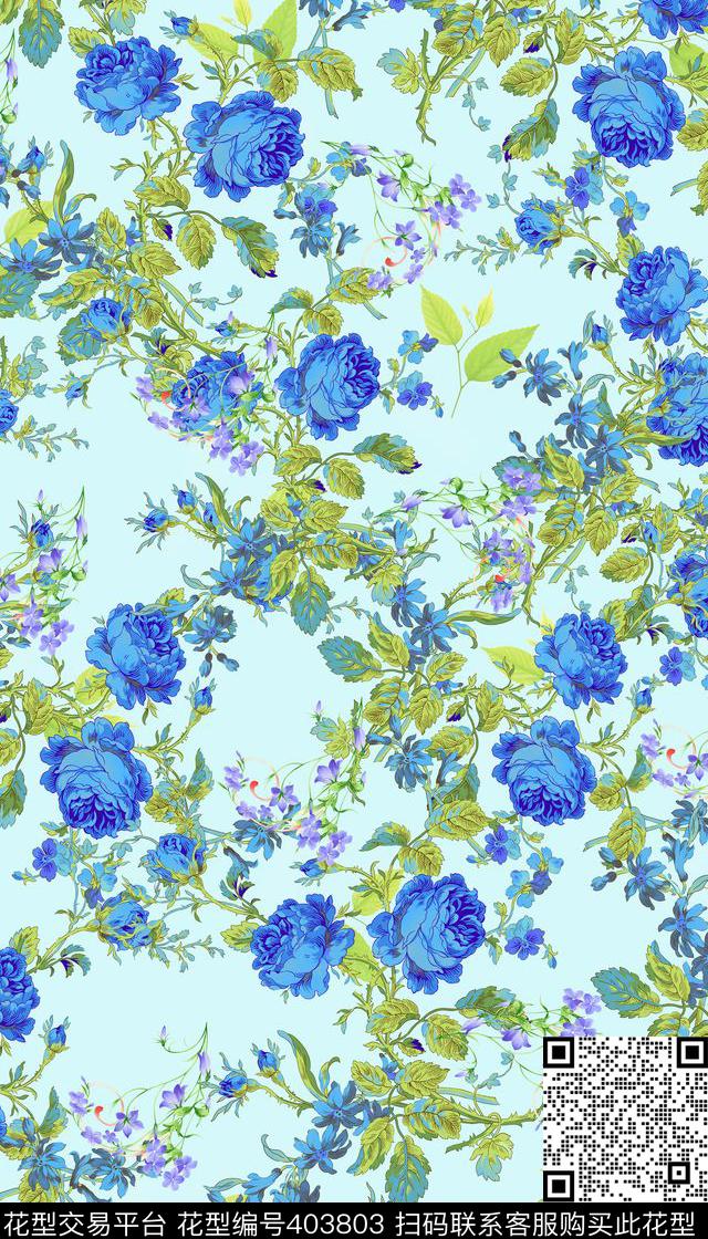 女装四方连续花鸟植物传统印花华亿平台下载（图片编号: 403803） - 瓦栏（Walan）