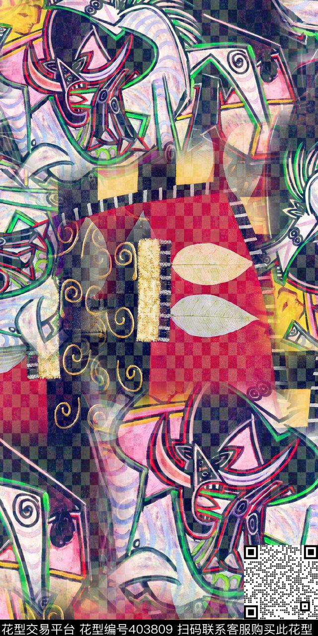 抽象画稿经典方格数码印花华亿平台下载（图片编号: 403809） - 瓦栏（Walan）