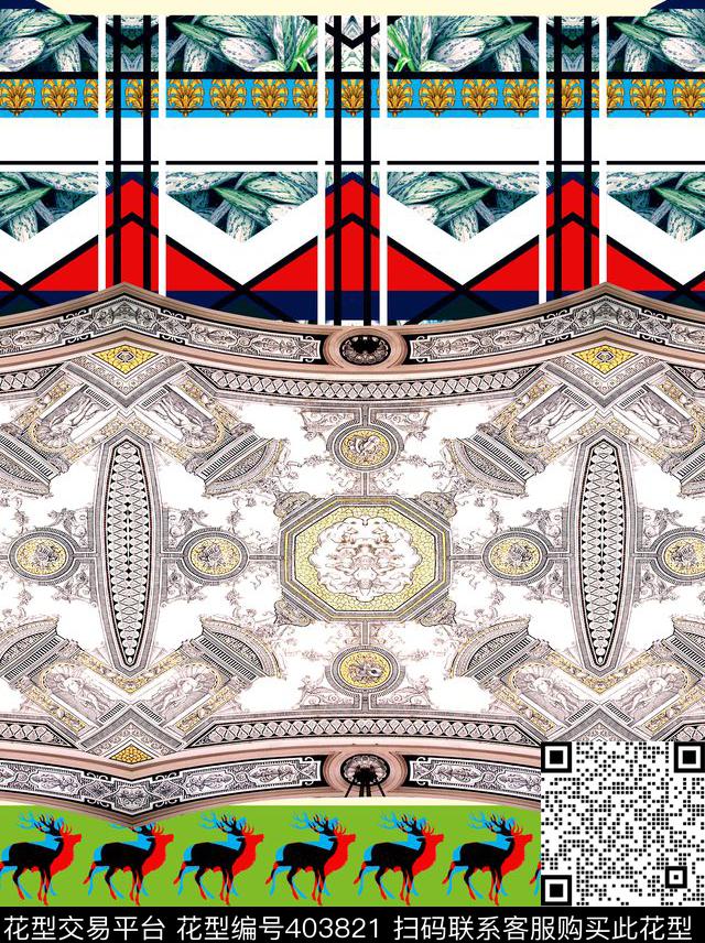 抽象线条对称数码印花华亿平台下载（图片编号: 403821） - 瓦栏（Walan）