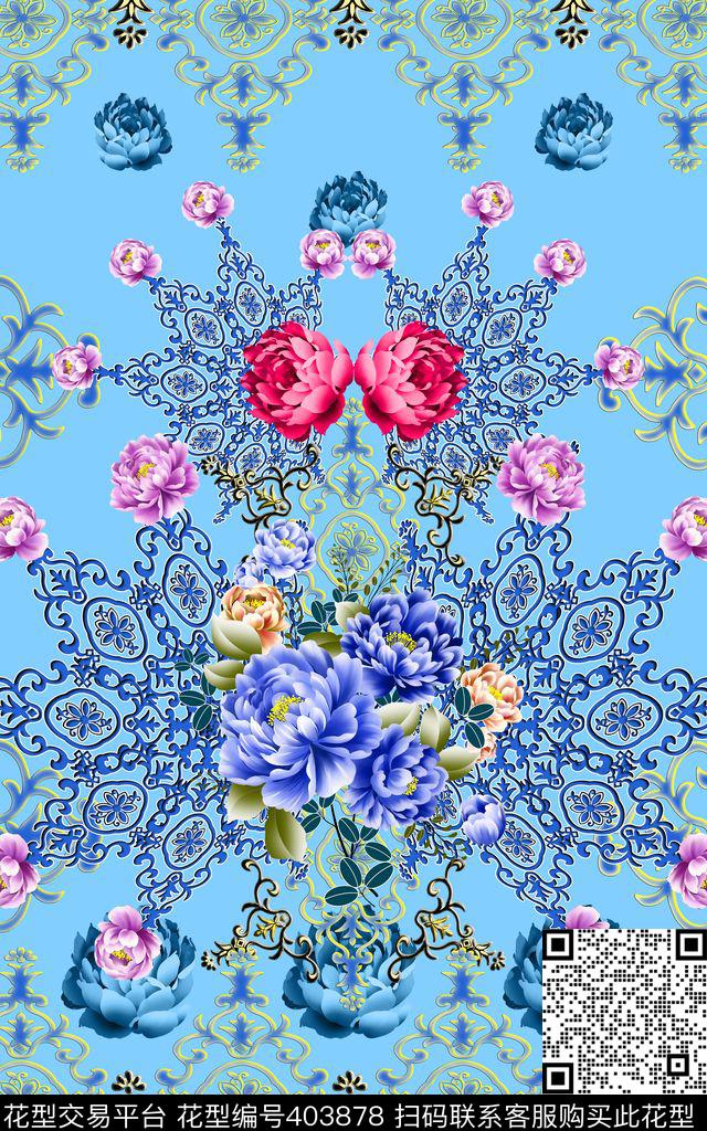 欧式牡丹数码印花华亿平台下载（图片编号: 403878） - 瓦栏（Walan）