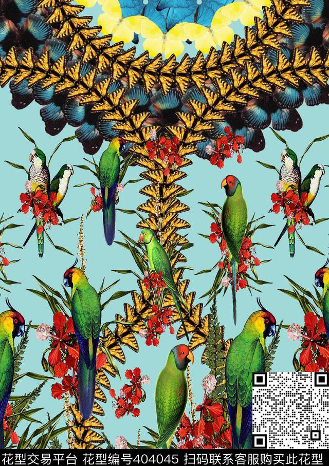 抽象动物花数码印花华亿平台下载（图片编号: 404045） - 瓦栏（Walan）