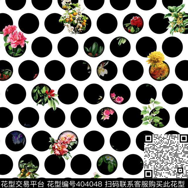 波点复古花卉数码印花华亿平台下载（图片编号: 404048） - 瓦栏（Walan）