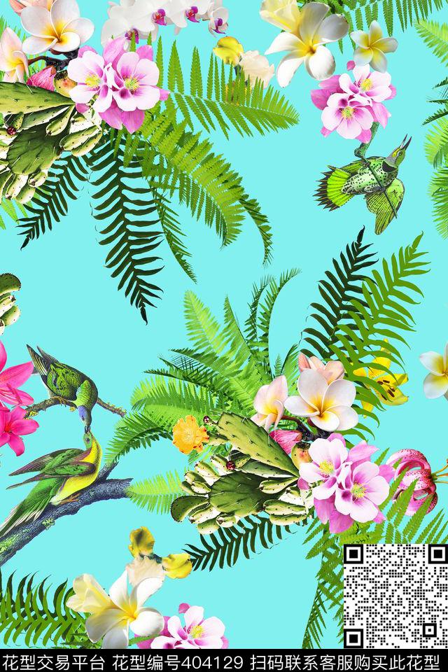甜美清新热带仙人掌数码印花华亿平台下载（图片编号: 404129） - 瓦栏（Walan）