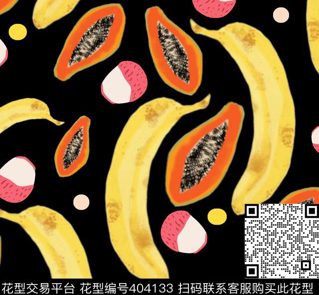 优雅清新印花水果香蕉木瓜荔枝传统印花华亿平台下载（图片编号: 404133） - 瓦栏（Walan）