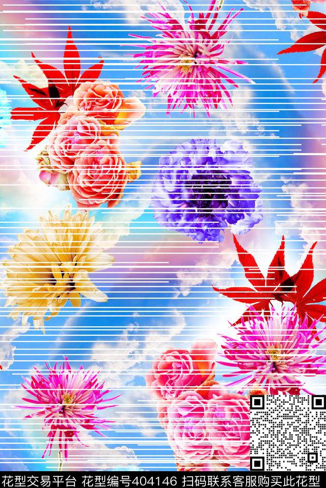 花卉女装抽象数码印花华亿平台下载（图片编号: 404146） - 瓦栏（Walan）
