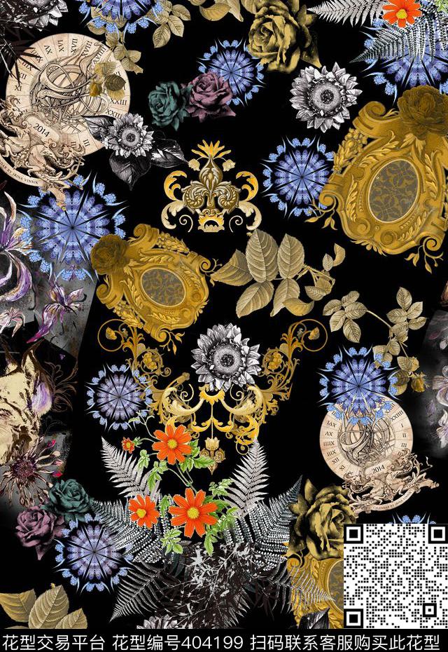抽象花卉框架数码印花华亿平台下载（图片编号: 404199） - 瓦栏（Walan）