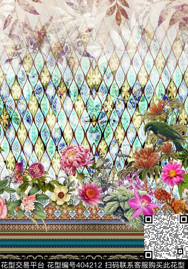 花卉几何民族风数码印花华亿平台下载（图片编号: 404212） - 瓦栏（Walan）