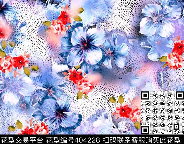渐变花卉、波点数码印花华亿平台下载（图片编号: 404228） - 瓦栏（Walan）