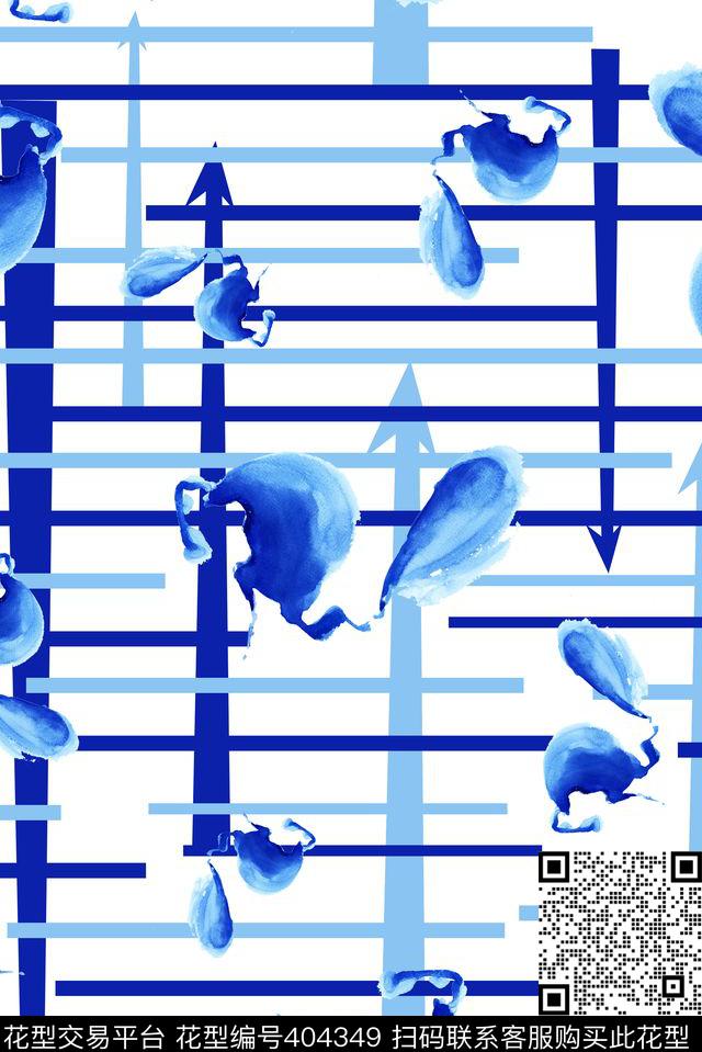 水墨笔触条纹数码印花华亿平台下载（图片编号: 404349） - 瓦栏（Walan）