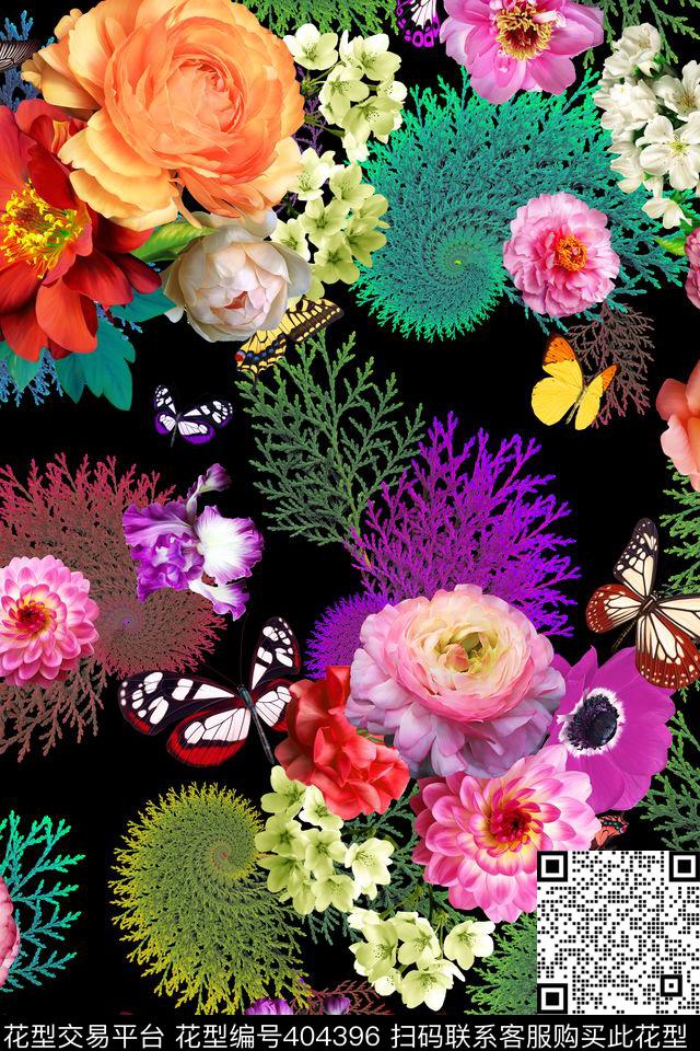 大气女装花卉蝴蝶数码印花华亿平台下载（图片编号: 404396） - 瓦栏（Walan）