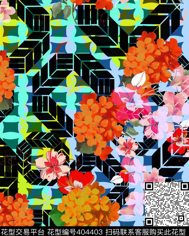 花写意花鸟混搭类数码印花华亿平台下载（图片编号: 404403） - 瓦栏（Walan）