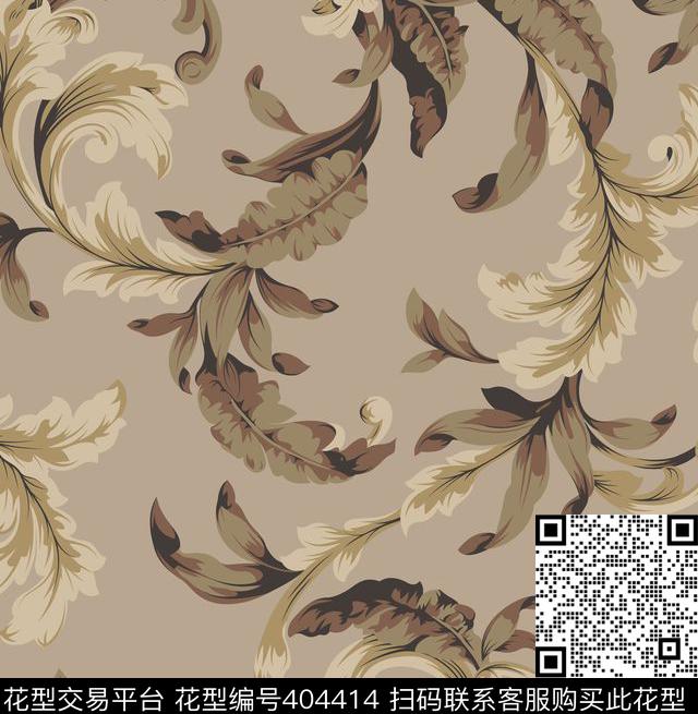 田园卷草、花卉传统印花华亿平台下载（图片编号: 404414） - 瓦栏（Walan）