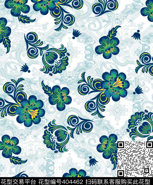 古典花卉流行时尚传统印花华亿平台下载（图片编号: 404462） - 瓦栏（Walan）