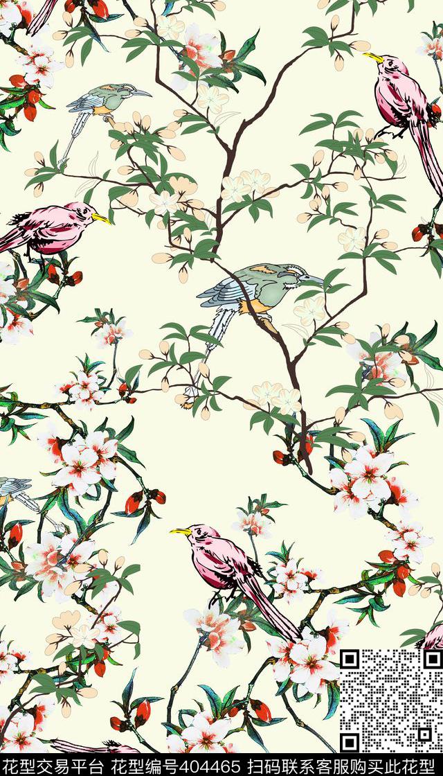 女装四方连续花鸟植物数码印花华亿平台下载（图片编号: 404465） - 瓦栏（Walan）