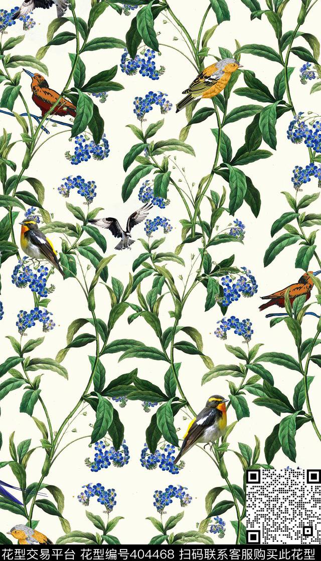女装四方连续花鸟植物数码印花华亿平台下载（图片编号: 404468） - 瓦栏（Walan）
