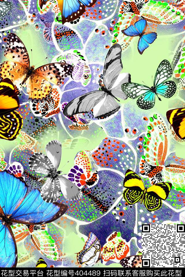 时尚蝴蝶波点数码印花华亿平台下载（图片编号: 404489） - 瓦栏（Walan）