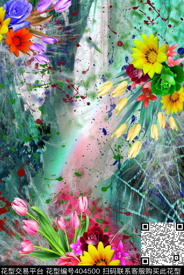 花卉玫瑰组合数码印花华亿平台下载（图片编号: 404500） - 瓦栏（Walan）