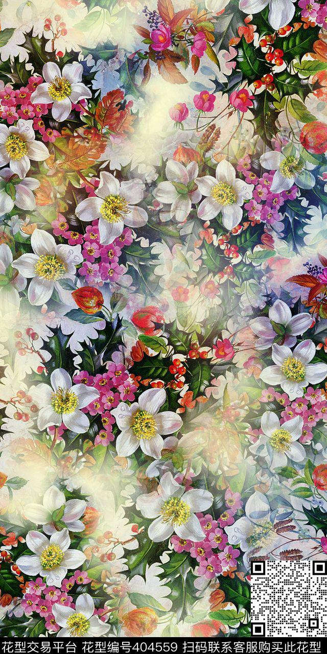 手绘油画花卉数码印花华亿平台下载（图片编号: 404559） - 瓦栏（Walan）