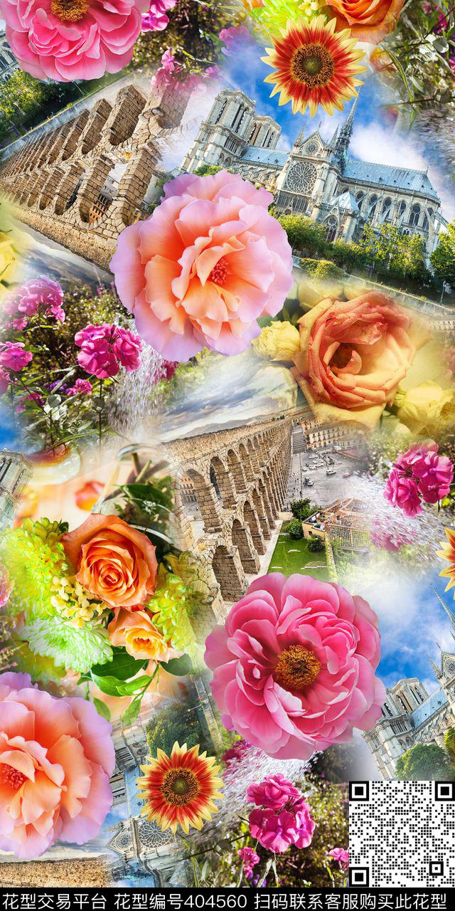 清爽城堡服装花卉数码印花华亿平台下载（图片编号: 404560） - 瓦栏（Walan）