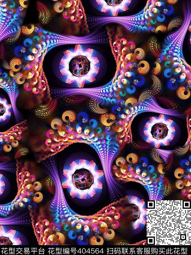 黑底花卉花卉四方连续数码印花华亿平台下载（图片编号: 404564） - 瓦栏（Walan）