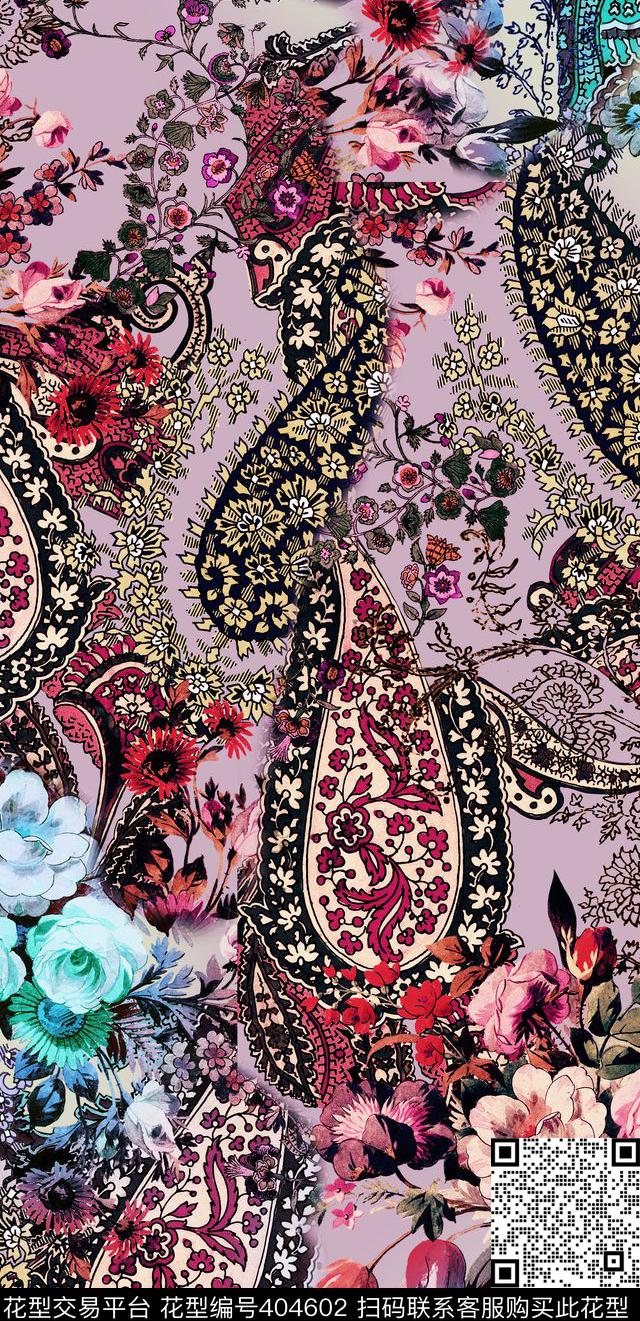 复古琵琶花数码印花华亿平台下载（图片编号: 404602） - 瓦栏（Walan）