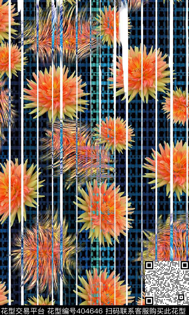 花写意线条、条纹、格子类数码印花华亿平台下载（图片编号: 404646） - 瓦栏（Walan）