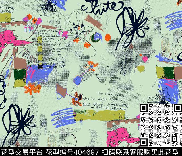 画笔水墨涂鸦传统印花华亿平台下载（图片编号: 404697） - 瓦栏（Walan）