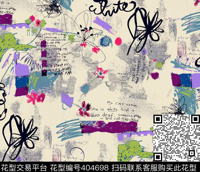 画笔水墨涂鸦传统印花华亿平台下载（图片编号: 404698） - 瓦栏（Walan）