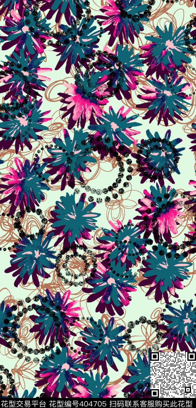 山水画涂鸦拼合花卉传统印花华亿平台下载（图片编号: 404705） - 瓦栏（Walan）