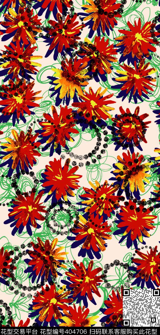 山水画涂鸦拼合花卉传统印花华亿平台下载（图片编号: 404706） - 瓦栏（Walan）