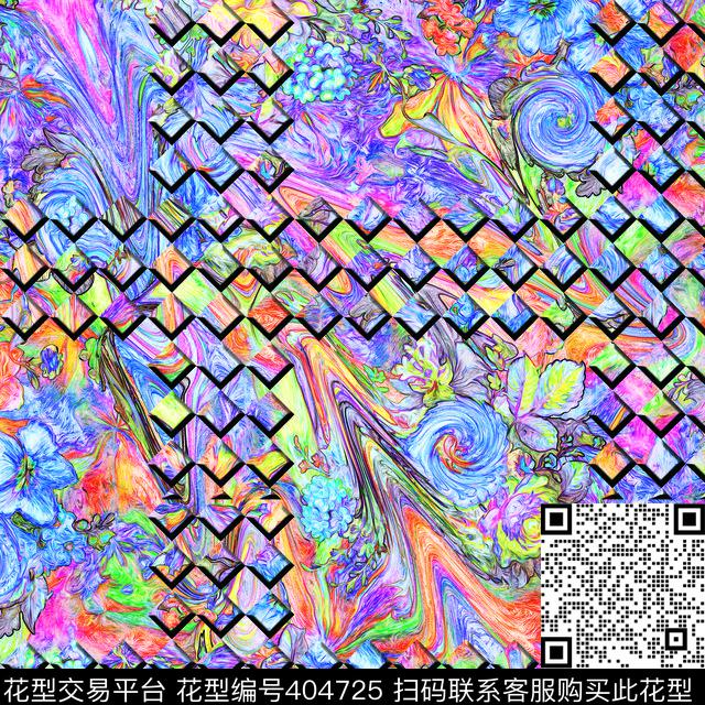 抽象格子数码印花华亿平台下载（图片编号: 404725） - 瓦栏（Walan）