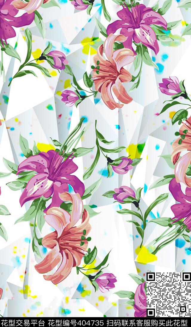 百合清新植物花卉数码印花华亿平台下载（图片编号: 404735） - 瓦栏（Walan）