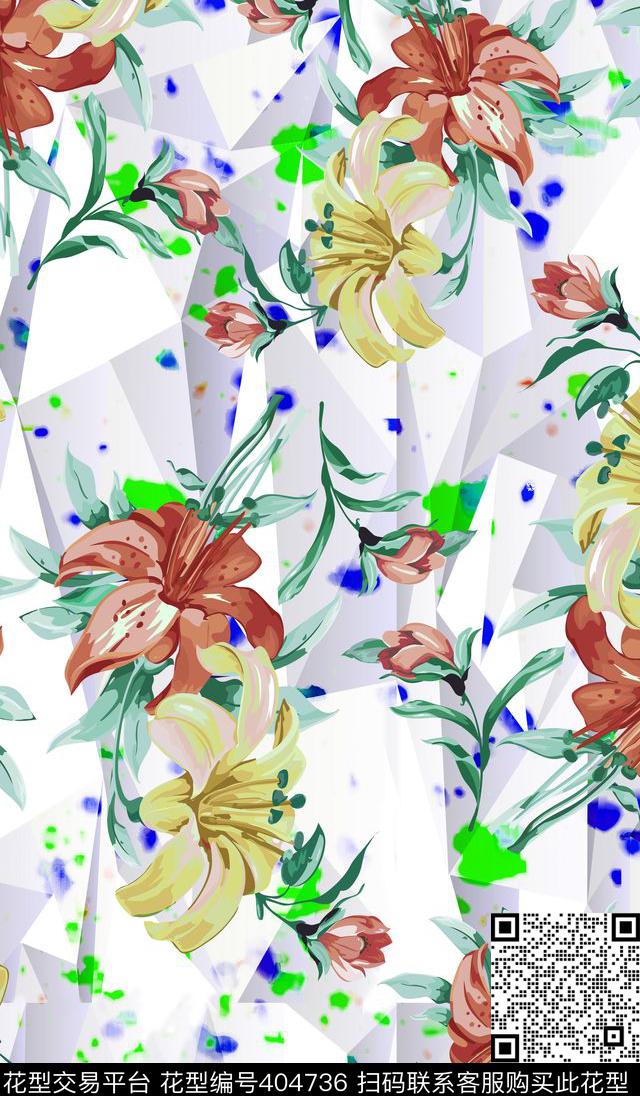 清新百合植物花卉数码印花华亿平台下载（图片编号: 404736） - 瓦栏（Walan）