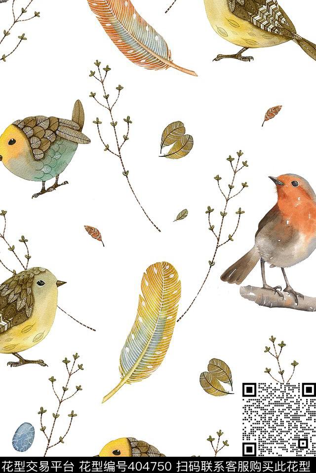 鸟手绘水彩传统印花华亿平台下载（图片编号: 404750） - 瓦栏（Walan）