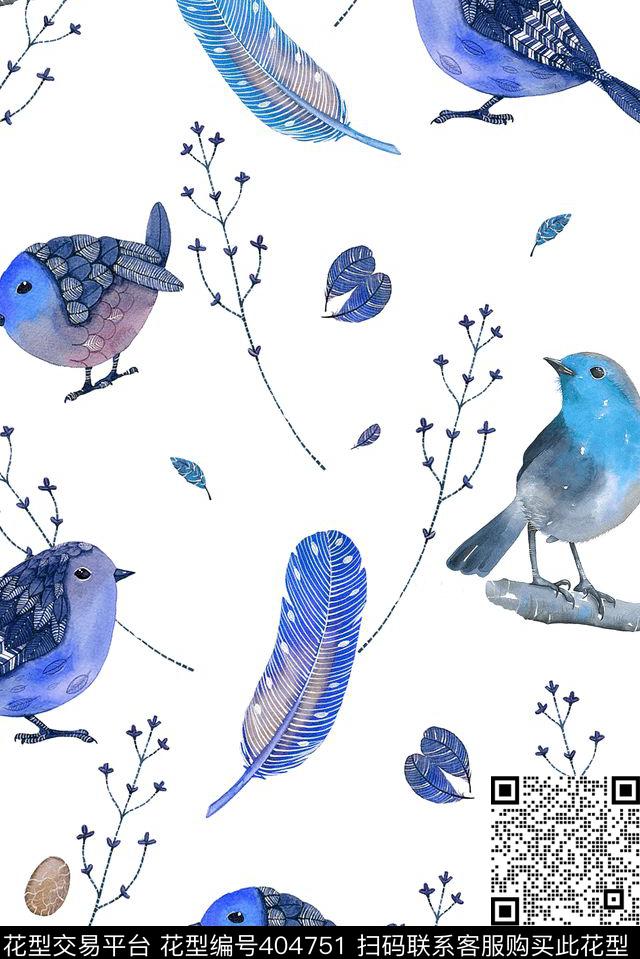 手绘水彩鸟传统印花华亿平台下载（图片编号: 404751） - 瓦栏（Walan）