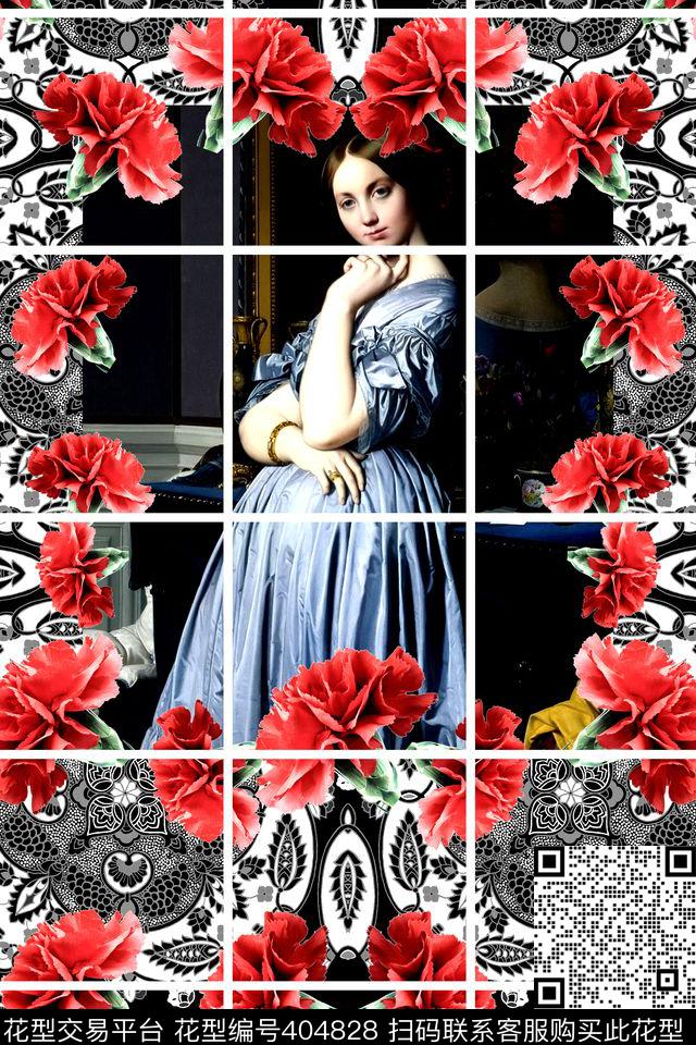 康乃馨人物油画时尚数码印花华亿平台下载（图片编号: 404828） - 瓦栏（Walan）