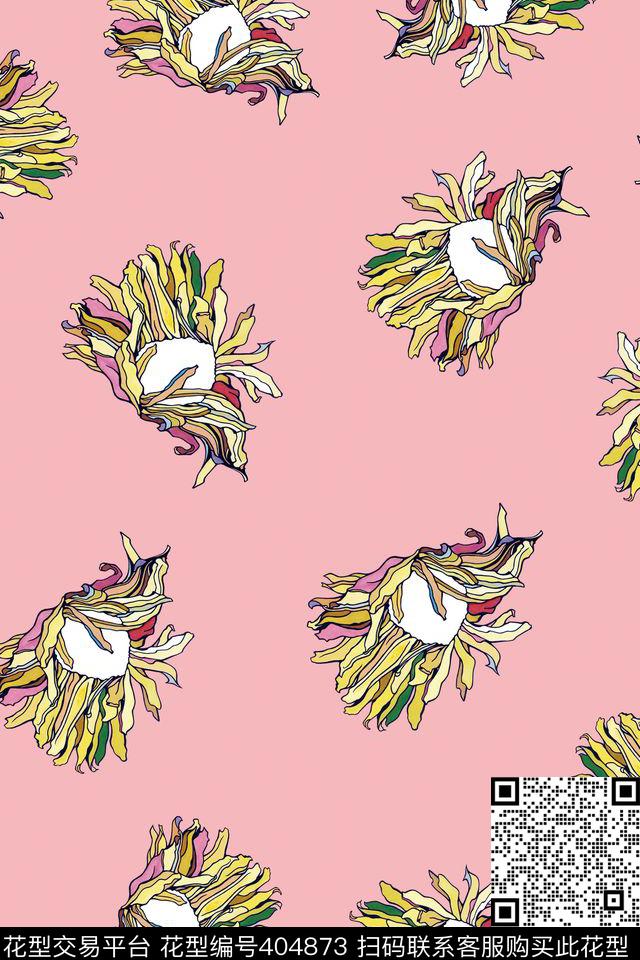 抽象花卉露底数码印花华亿平台下载（图片编号: 404873） - 瓦栏（Walan）