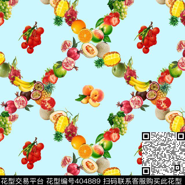 手绘水果菱形格数码印花华亿平台下载（图片编号: 404889） - 瓦栏（Walan）