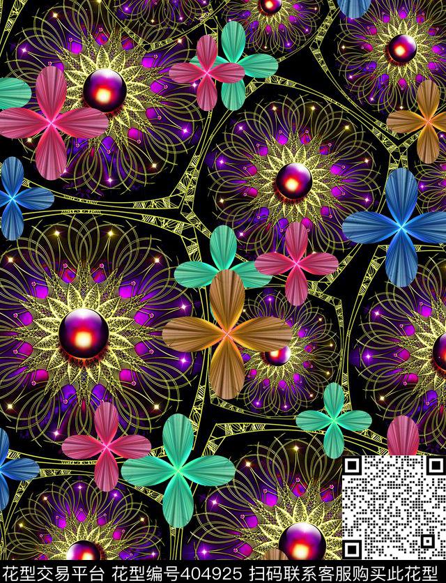 民族风银饰四方连续数码印花华亿平台下载（图片编号: 404925） - 瓦栏（Walan）