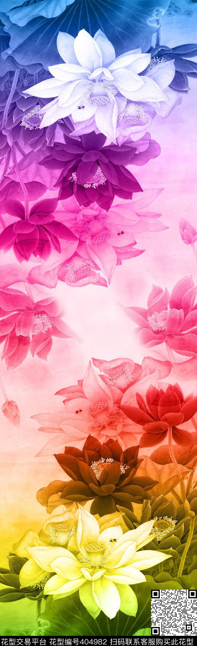 长巾古典荷花数码印花华亿平台下载（图片编号: 404982） - 瓦栏（Walan）