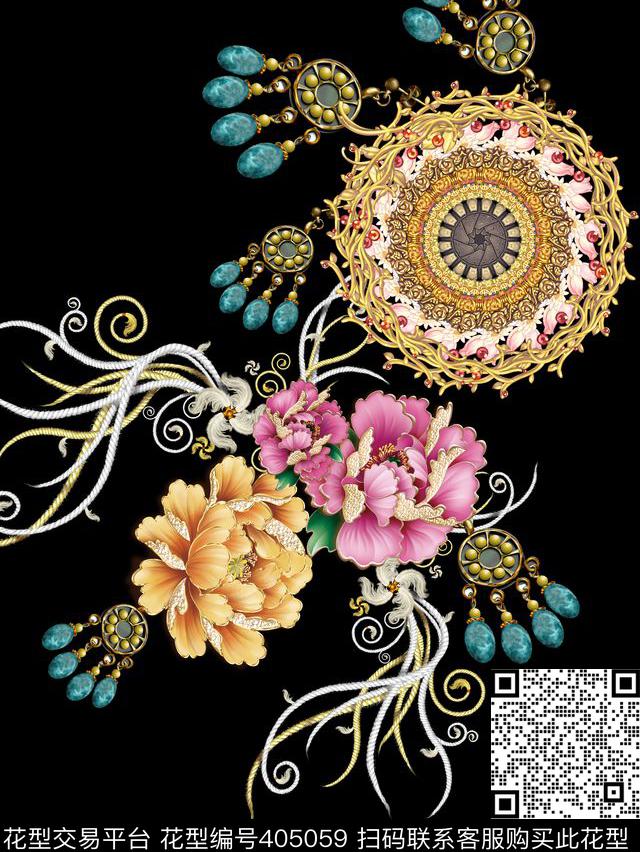 复古花卉绳数码印花华亿平台下载（图片编号: 405059） - 瓦栏（Walan）