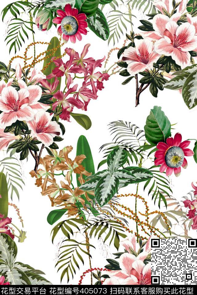 花卉组合花卉数码印花华亿平台下载（图片编号: 405073） - 瓦栏（Walan）