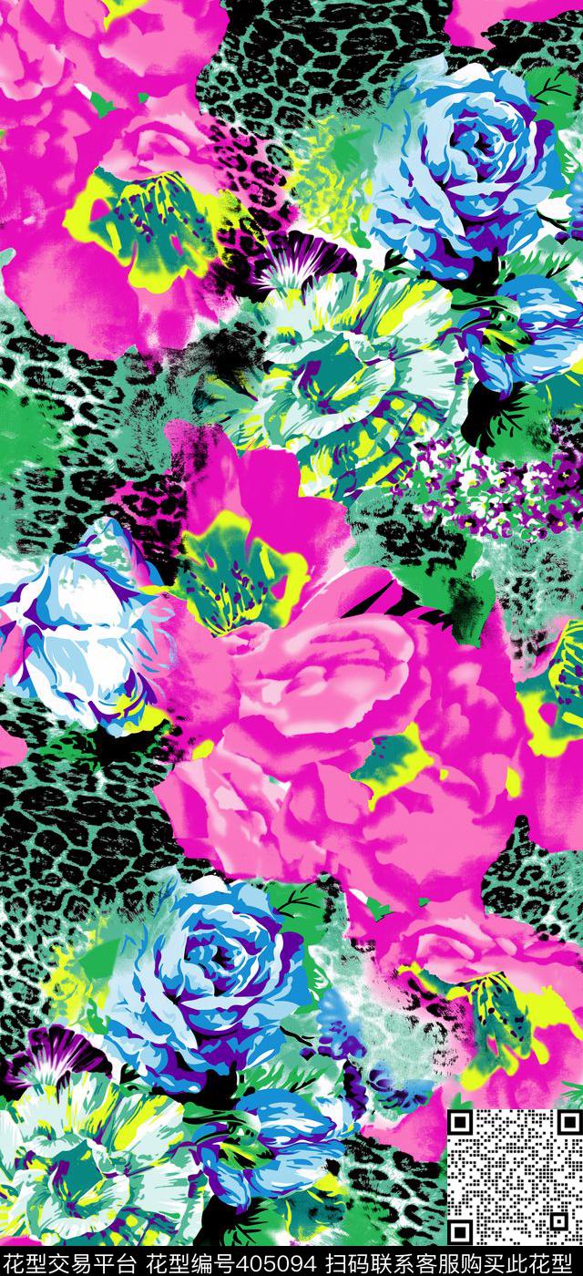 豹纹动物纹花卉传统印花华亿平台下载（图片编号: 405094） - 瓦栏（Walan）