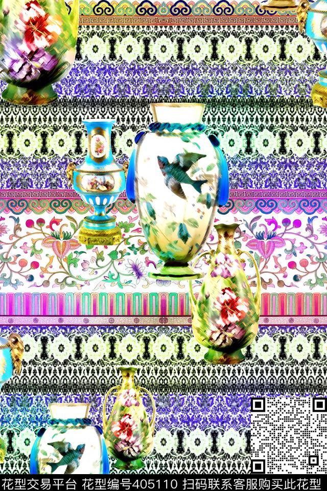 花卉花瓶民族风数码印花华亿平台下载（图片编号: 405110） - 瓦栏（Walan）
