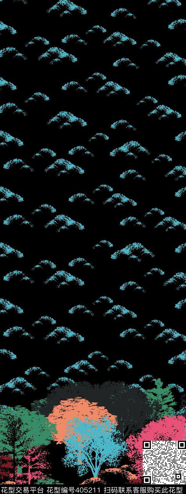 甜美清新树影定位抽象传统印花华亿平台下载（图片编号: 405211） - 瓦栏（Walan）