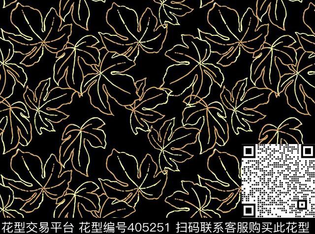 优雅线条枫叶抽象传统印花华亿平台下载（图片编号: 405251） - 瓦栏（Walan）