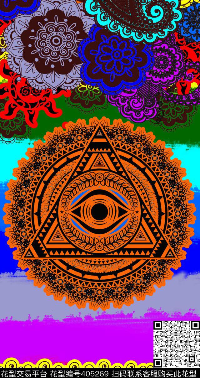 几何炫彩图腾数码印花华亿平台下载（图片编号: 405269） - 瓦栏（Walan）