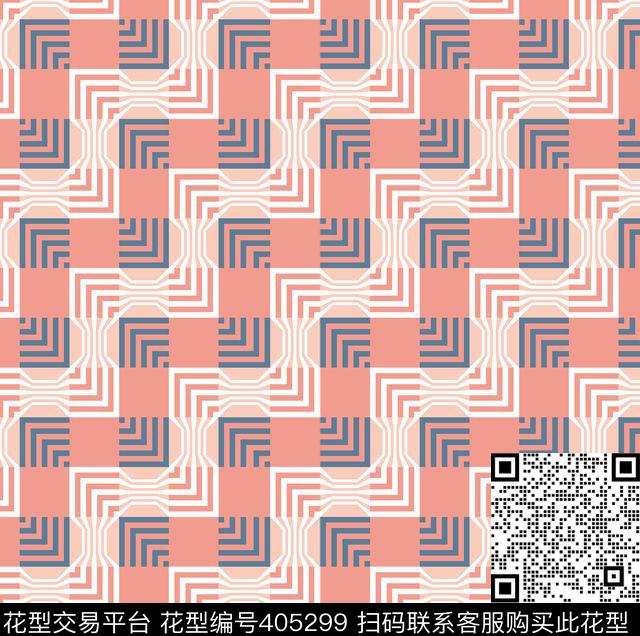 曲折方格传统印花华亿平台下载（图片编号: 405299） - 瓦栏（Walan）