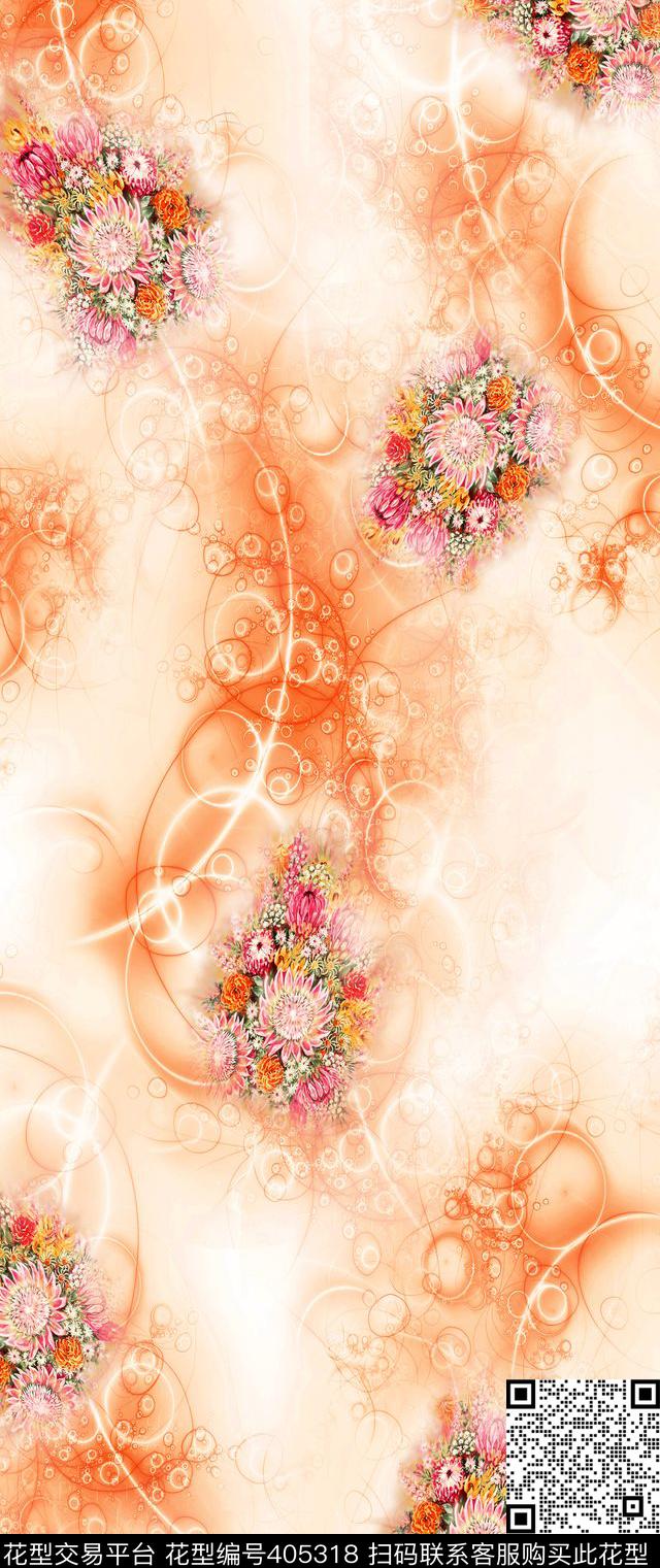 气泡手绘玫瑰欧美大气时装数码印花华亿平台下载（图片编号: 405318） - 瓦栏（Walan）