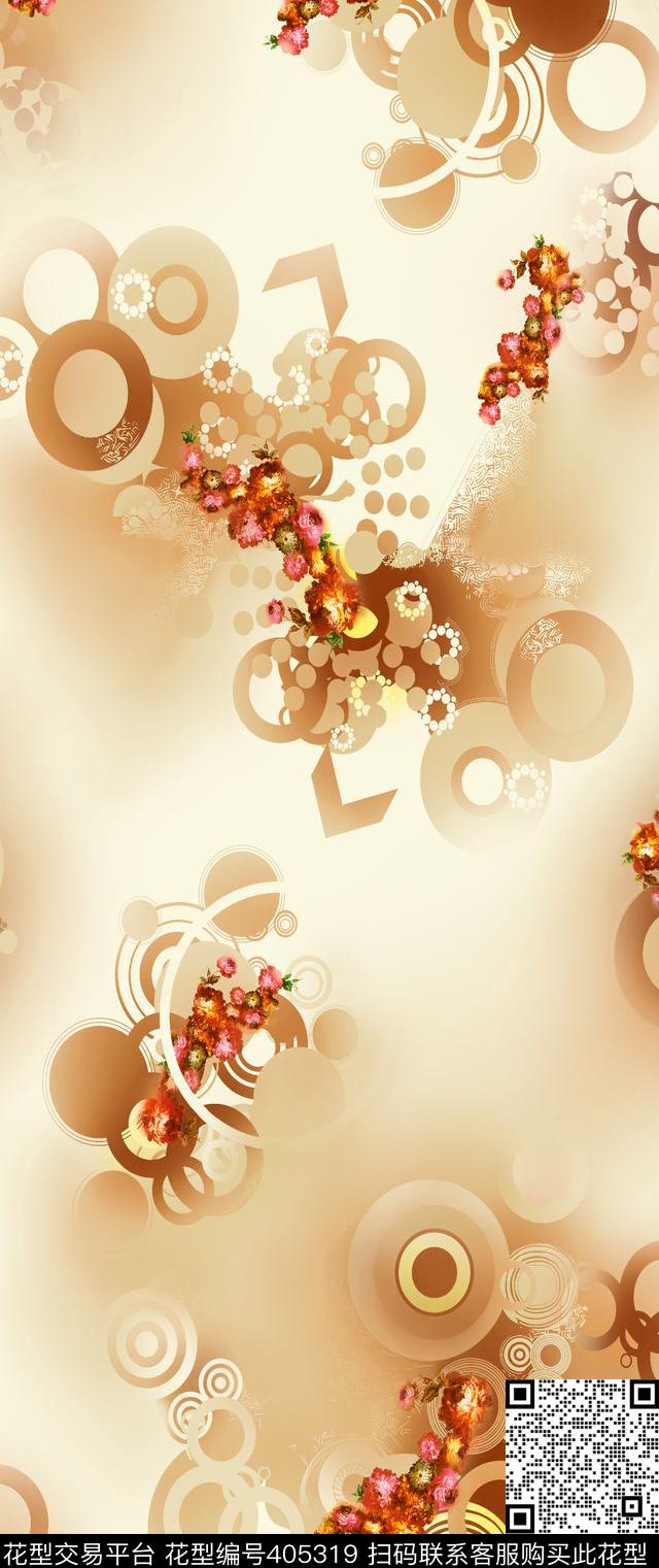 几何波点写意玫瑰欧美时装数码印花华亿平台下载（图片编号: 405319） - 瓦栏（Walan）